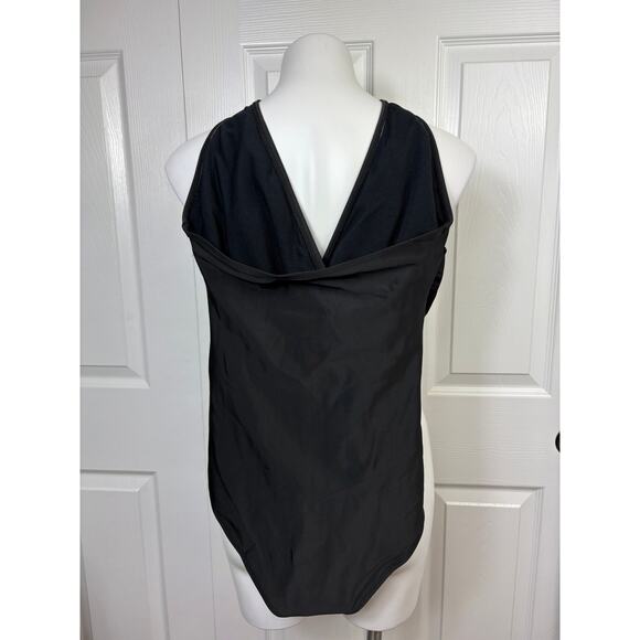 Women's Black Swimsuit Small Deep V-Neck Halter Backless Ruching One Piece - Picture 5 of 6